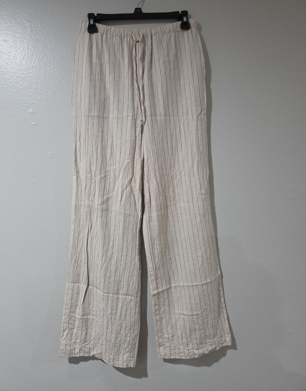 Women's Cream Pinstripe Drawstring Linen Pants